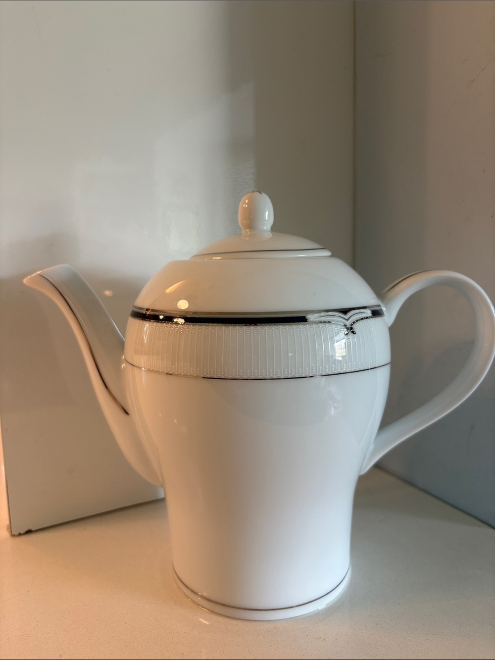 Vintage MKA Gold Collection Porcelain Teapot with Silver and Blue Trim